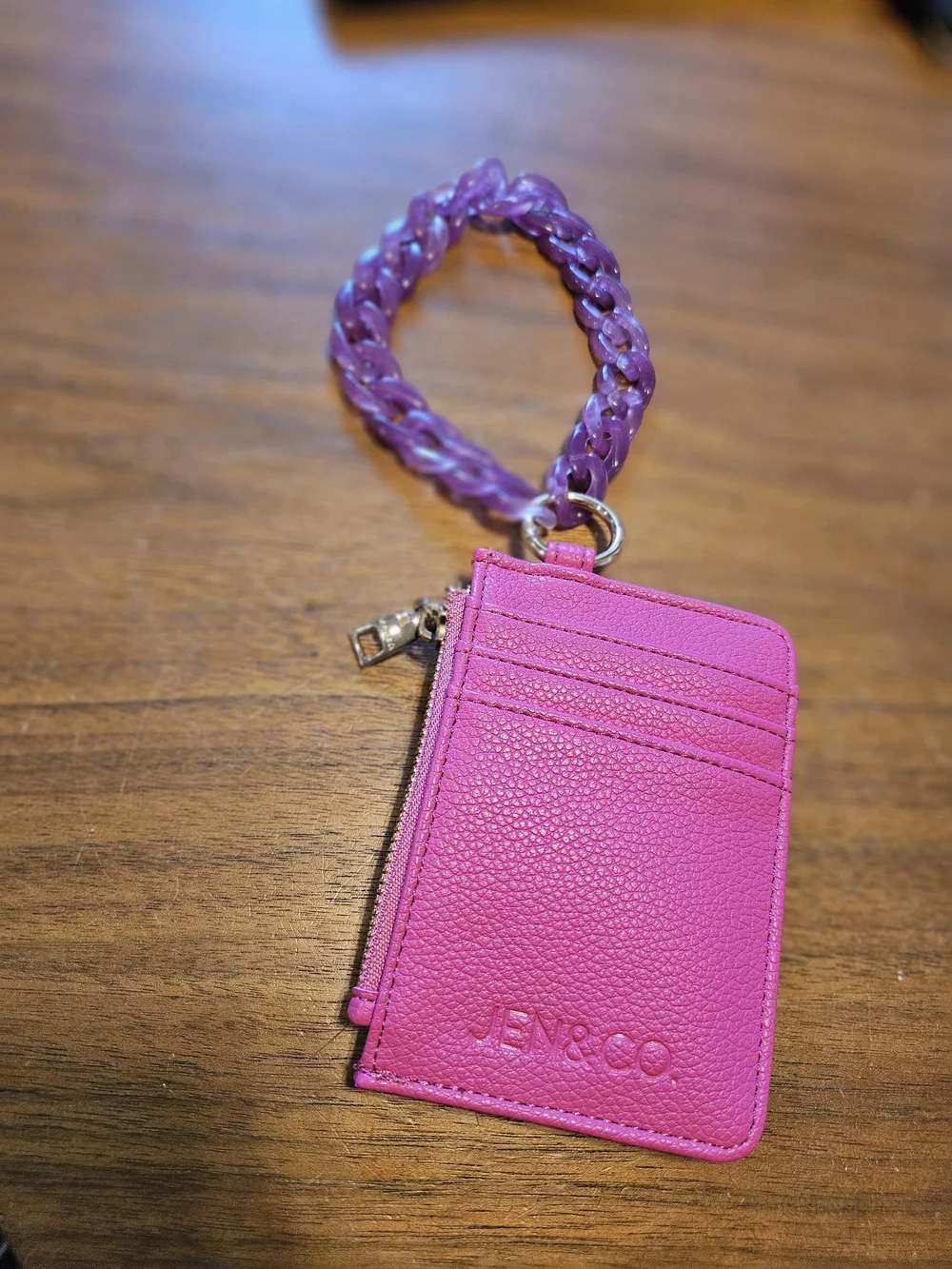 New Jen & Co Pink Leather Credit Card Wallet Wristlet